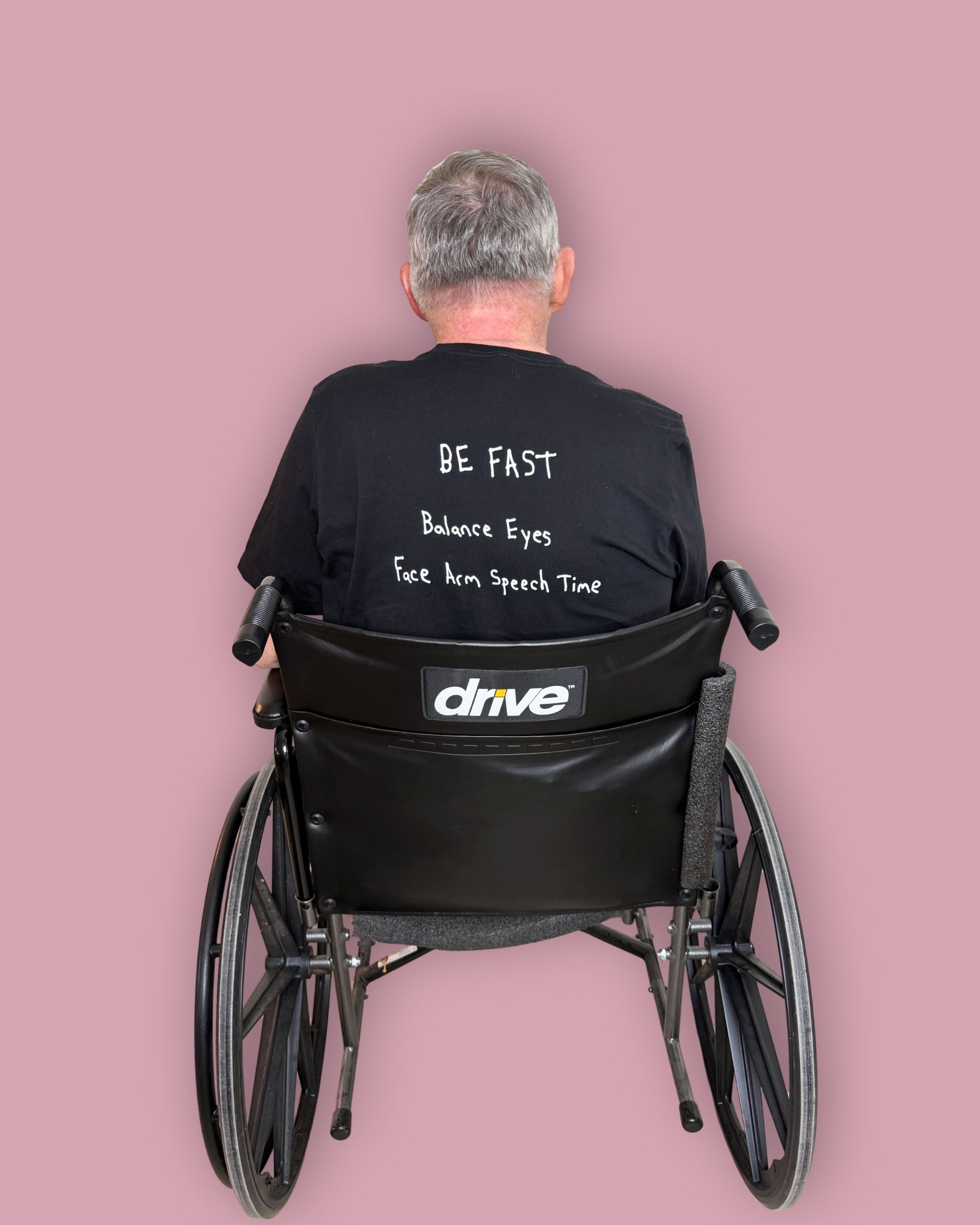 Uncle Andy models his stroke awareness shirt he drew. 