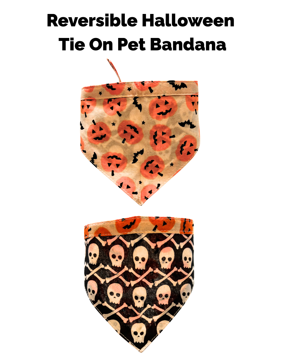 Halloween & Fall Reversible Pet Bandanas & Bow Ties - 100% Cotton - Slide On The Collar & Tie On - Washable