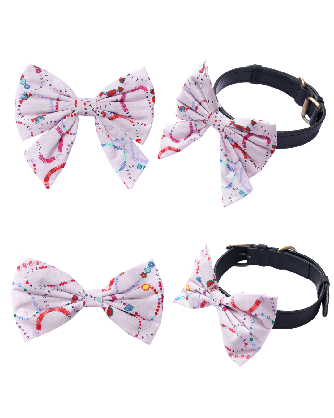 Friendship FURever Era Dog & Cat Bow Ties - Slide On The Collar - Cotton - Washable