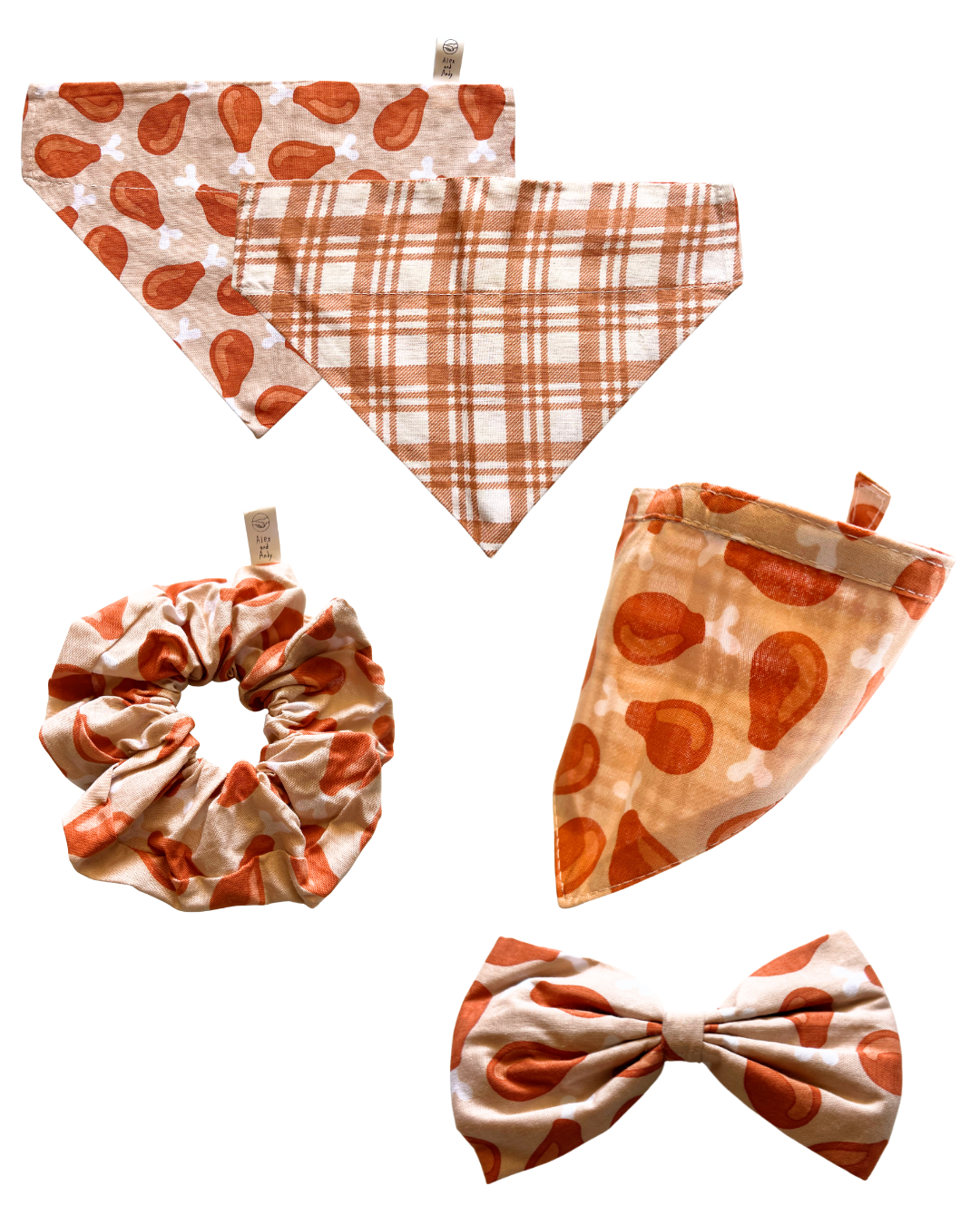 Halloween & Fall Reversible Pet Bandanas & Bow Ties - 100% Cotton - Slide On The Collar & Tie On - Washable