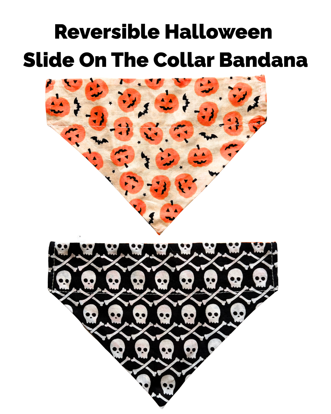 Halloween & Fall Reversible Pet Bandanas & Bow Ties - 100% Cotton - Slide On The Collar & Tie On - Washable