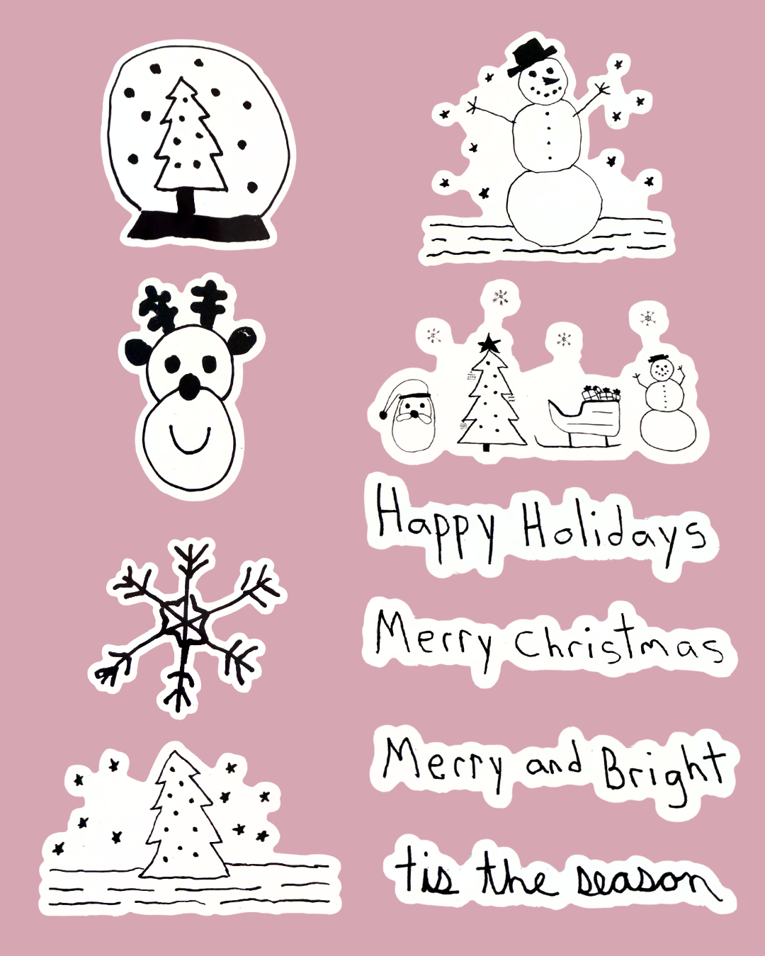Christmas & Winter Stickers Drawn By Uncle Andy - Waterproof - Dishwasher Safe