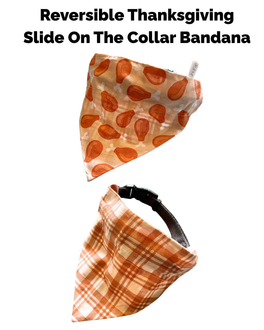 Halloween & Fall Reversible Pet Bandanas & Bow Ties - 100% Cotton - Slide On The Collar & Tie On - Washable