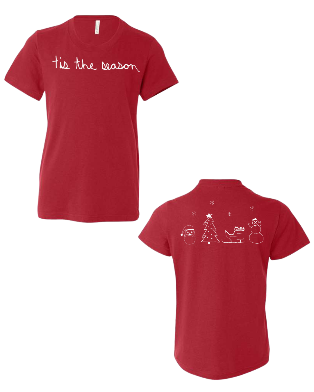 Youth Christmas Tis The Season Short Sleeve Shirts - Drawn By Uncle Andy - Two Sided - Youth Small Through XL