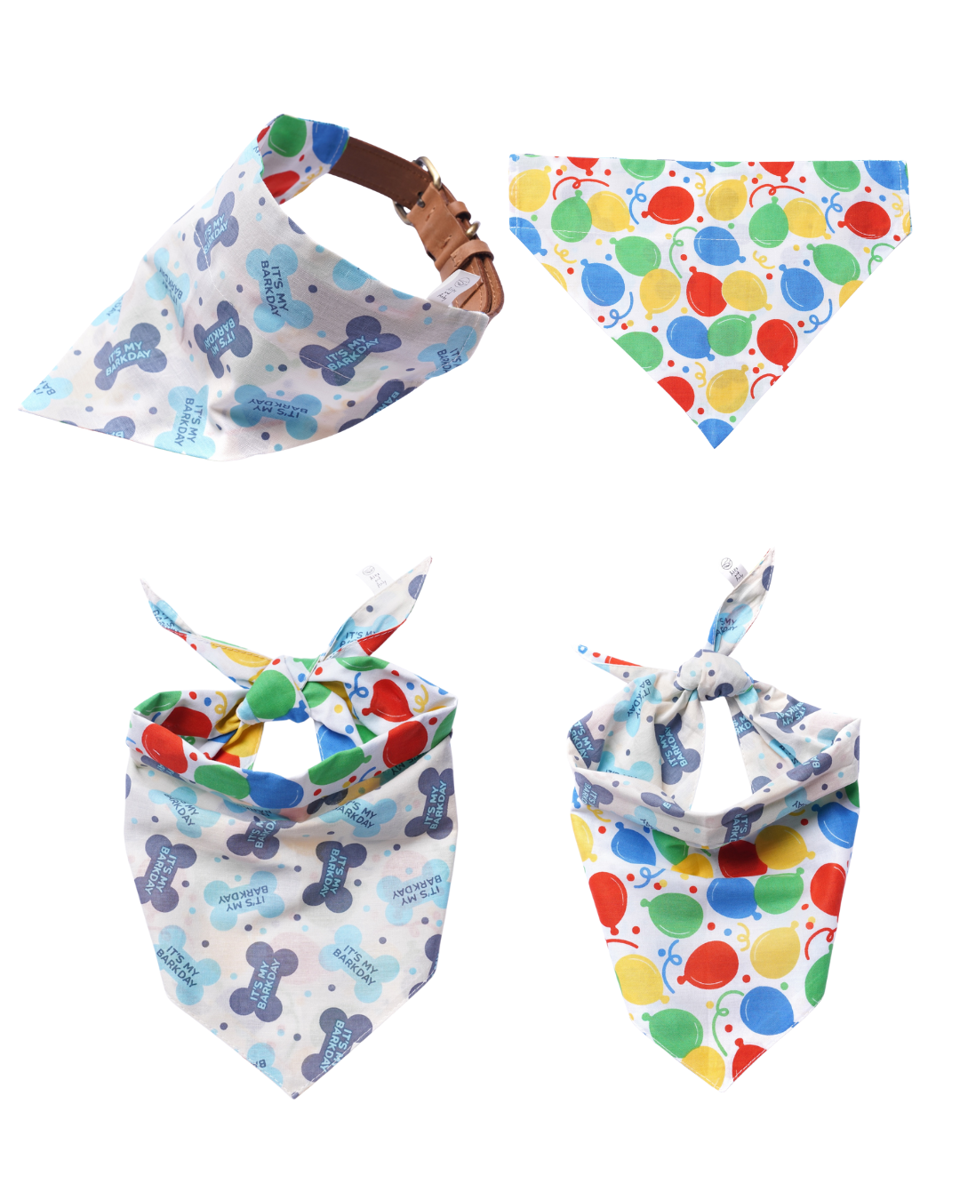 Happy Birthday Reversible Dog & Cat Bandanas - Slide On The Collar & Tie On - Cotton - Washable
