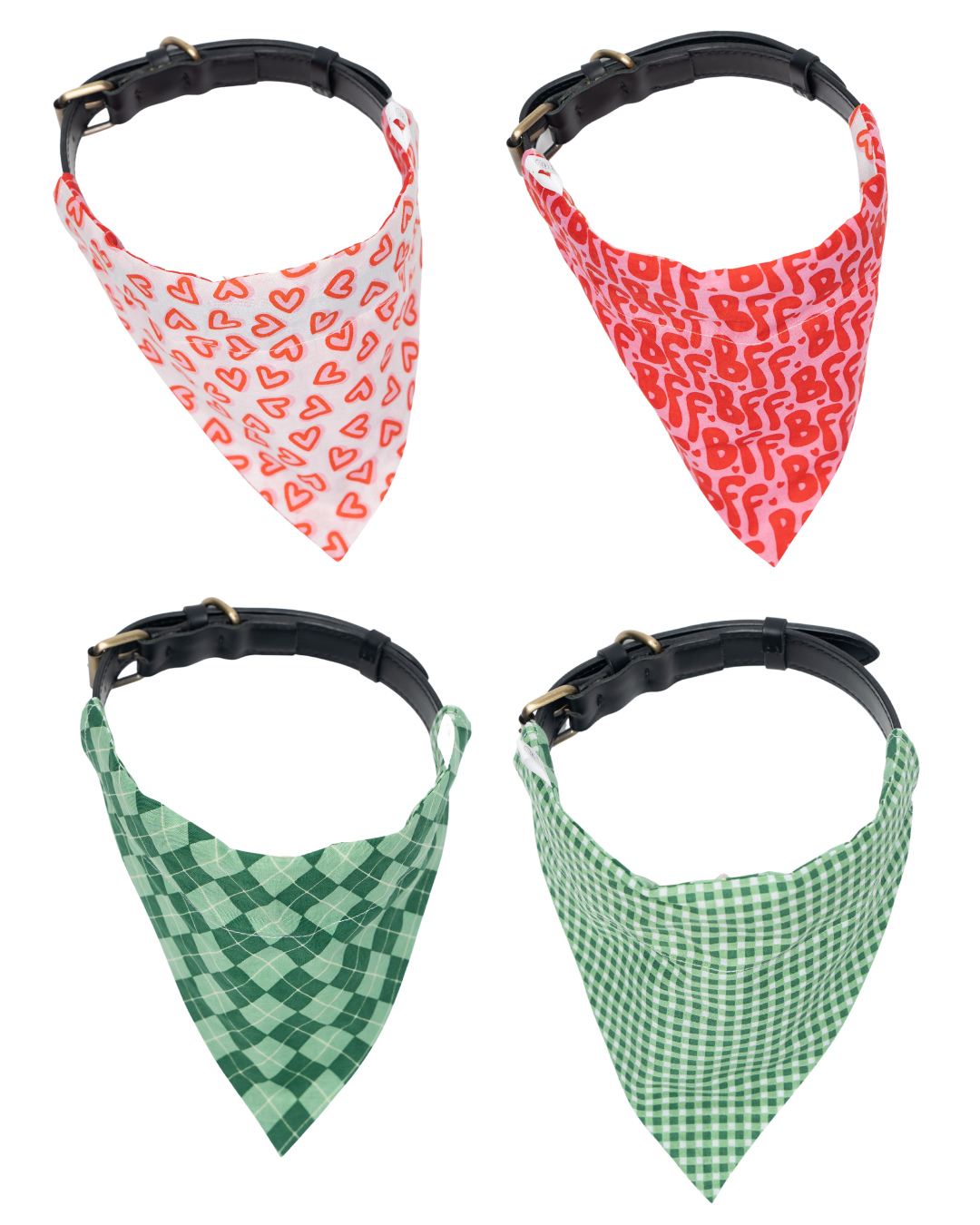Valentine's Day And St. Patrick's Day Reversible Pet Bandanas - 100% Cotton - Slide On The Collar And Tie On - Washable