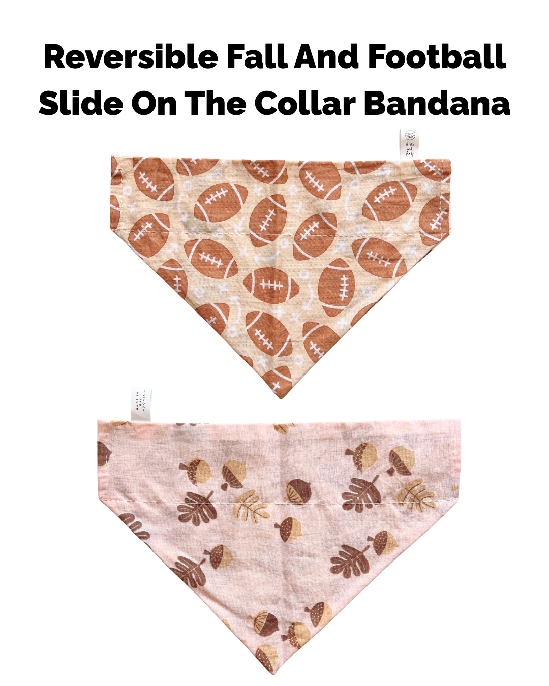 Halloween & Fall Reversible Pet Bandanas & Bow Ties - 100% Cotton - Slide On The Collar & Tie On - Washable