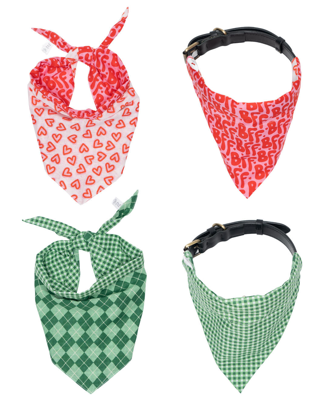 Valentine's Day And St. Patrick's Day Reversible Pet Bandanas - 100% Cotton - Slide On The Collar And Tie On - Washable