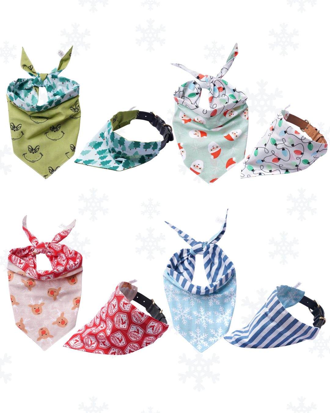 Christmas & Winter Reversible Pet Bandanas - 100% Cotton - Washable