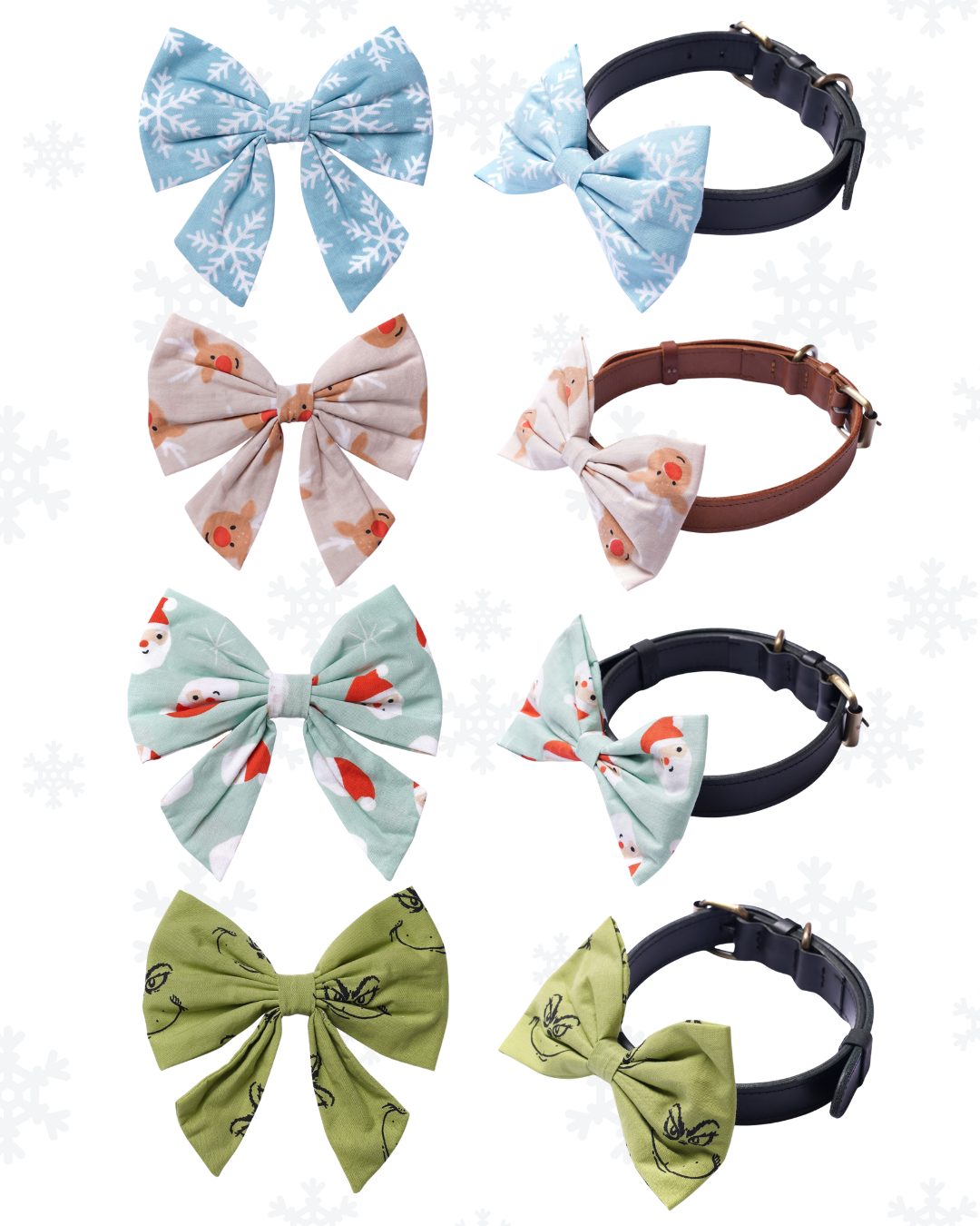 Christmas & Winter Dog & Cat Bow Ties - Slide On The Collar - Cotton - Washable