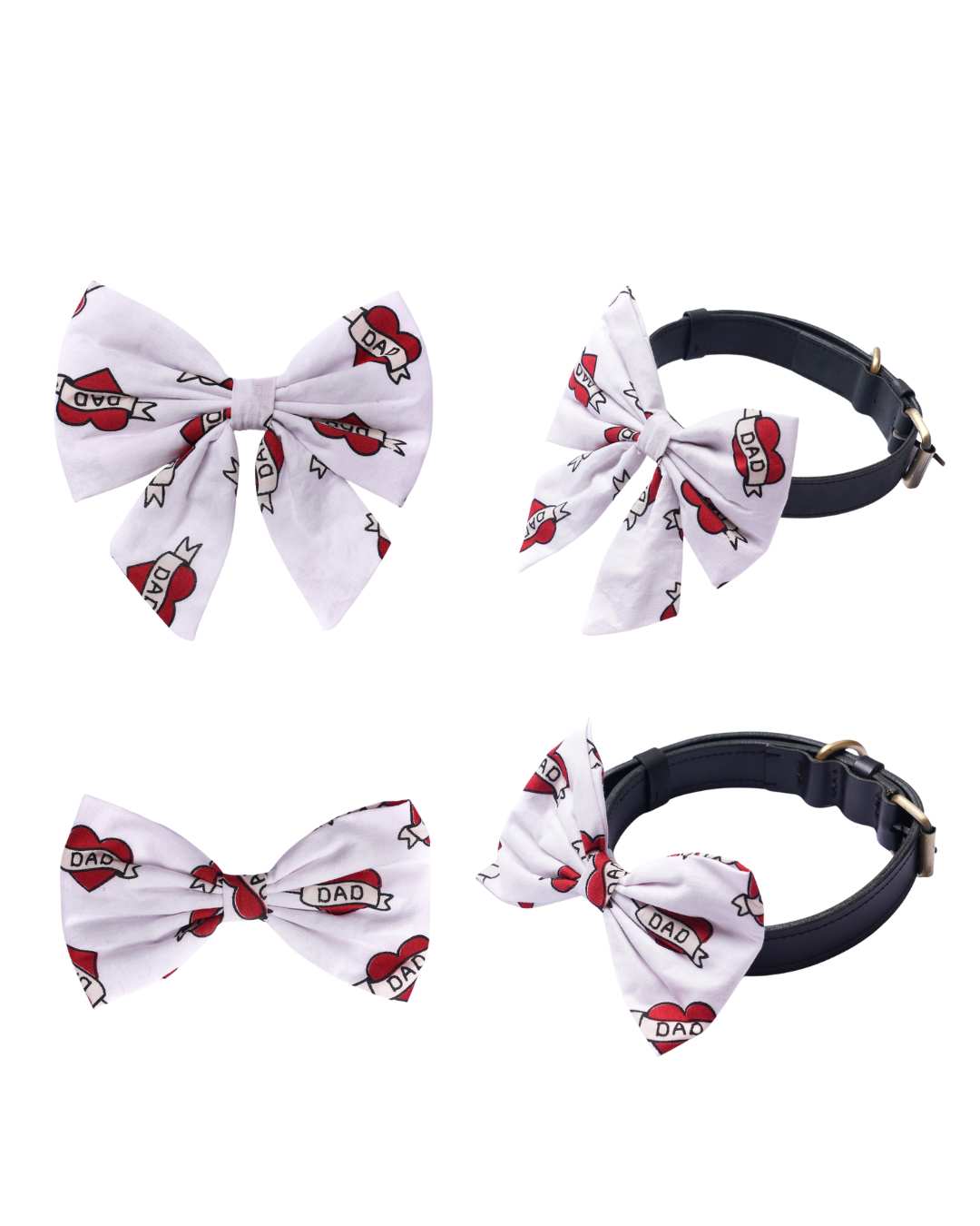 I Love Dad Dog & Cat Bow Ties - Slide On The Collar - Cotton - Washable