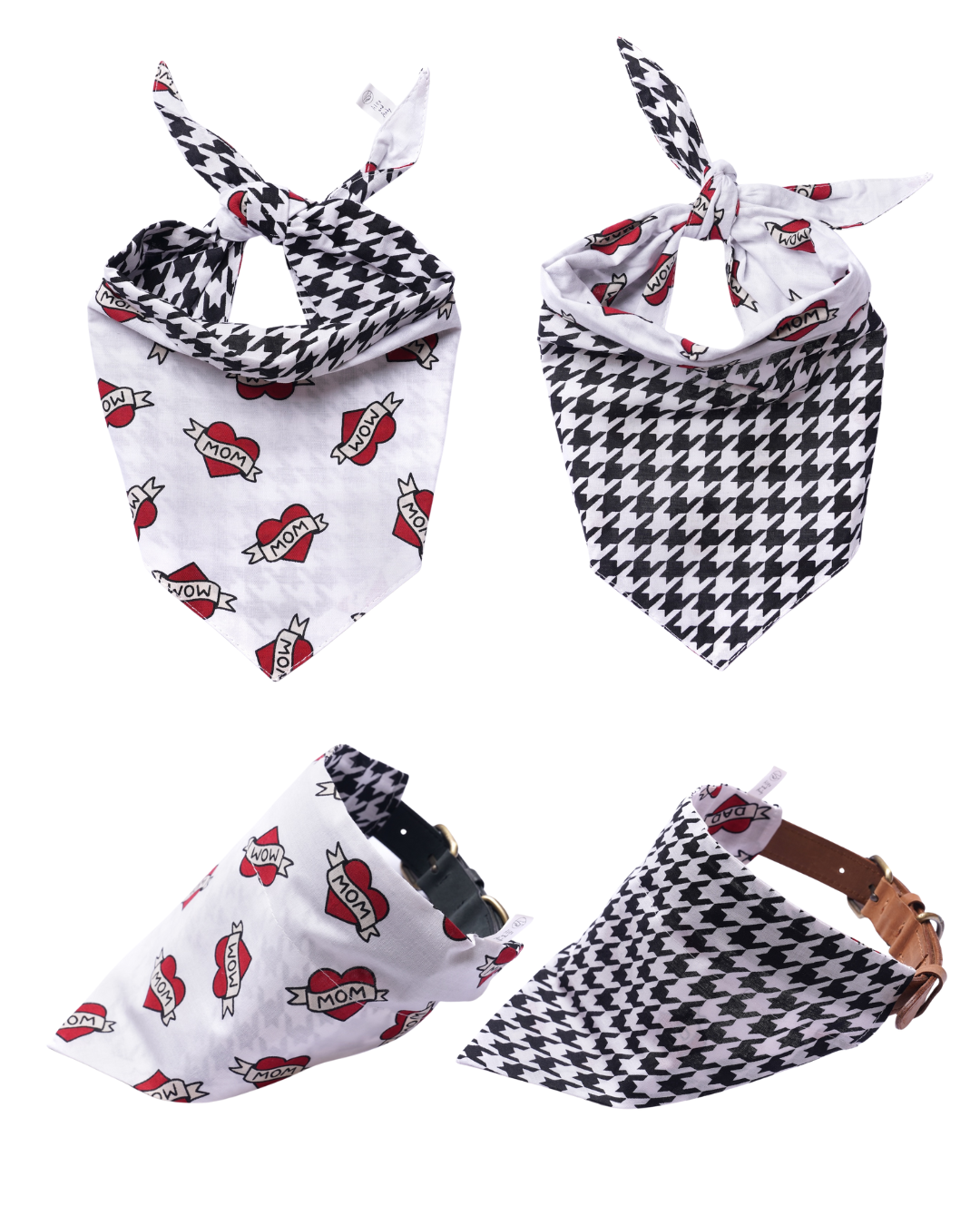 I Love Mom Reversible Dog & Cat Bandana - Slide On The Collar & Tie On - Cotton - Washable