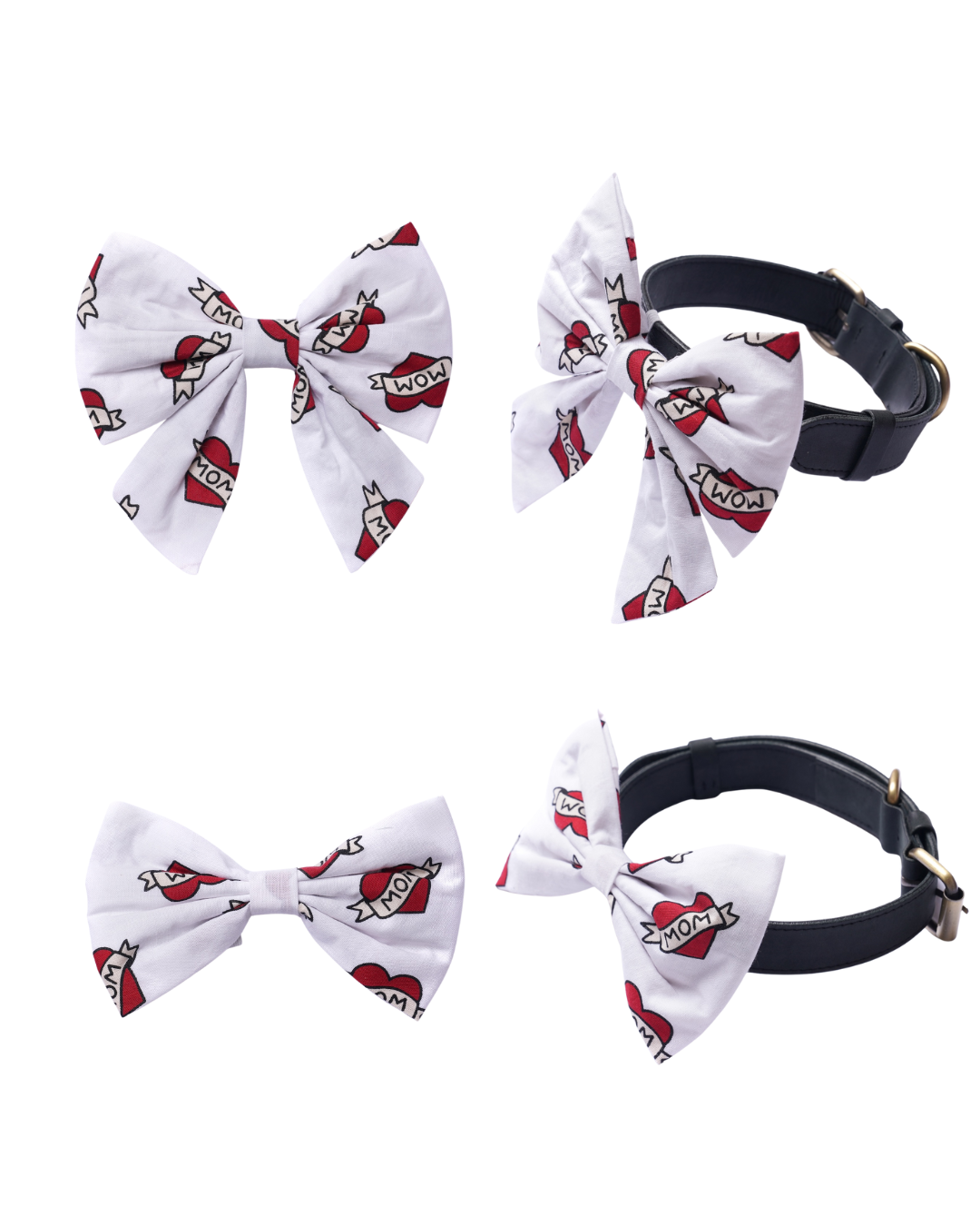I Love Mom Dog & Cat Bow Ties - Slide On The Collar - Cotton - Washable
