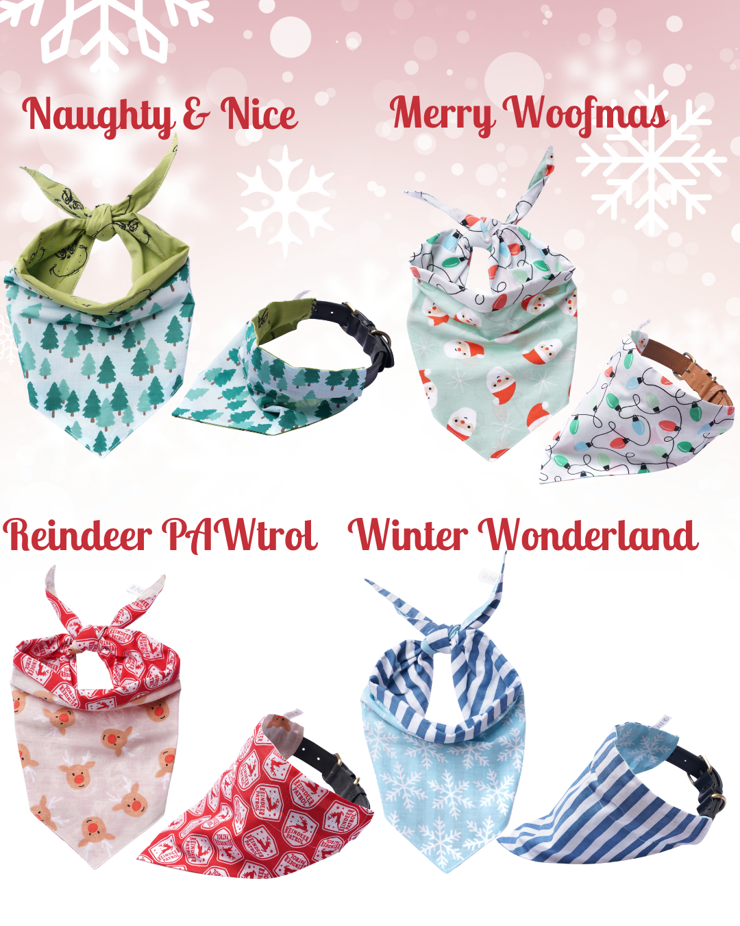 Christmas & Winter Reversible Pet Bandanas - 100% Cotton - Washable