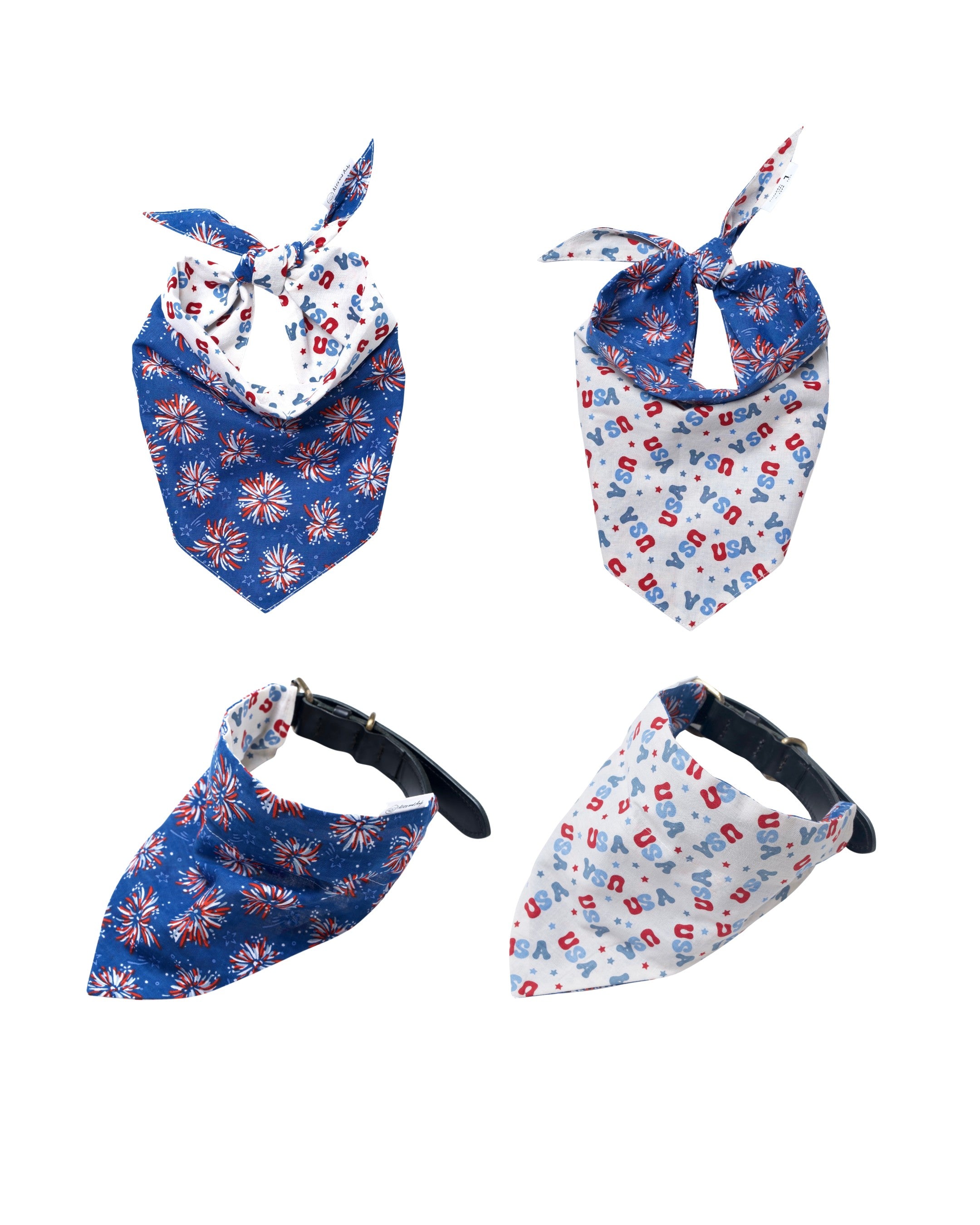 Fourth Of July Pet Bandanas - 100% Cotton - Slide On The Collar And Tie On - Washable
