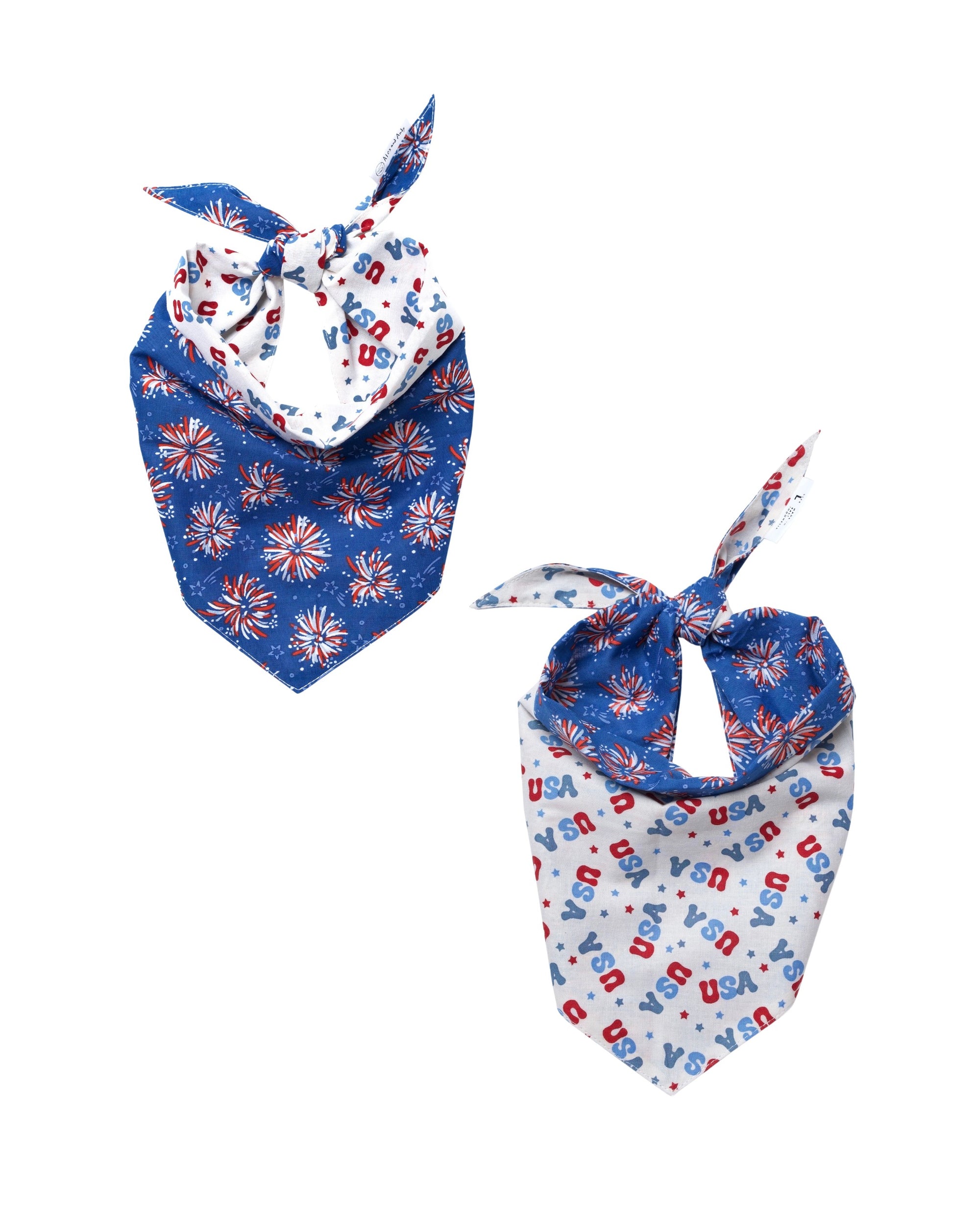 Fourth Of July Pet Bandanas - 100% Cotton - Slide On The Collar And Tie On - Washable