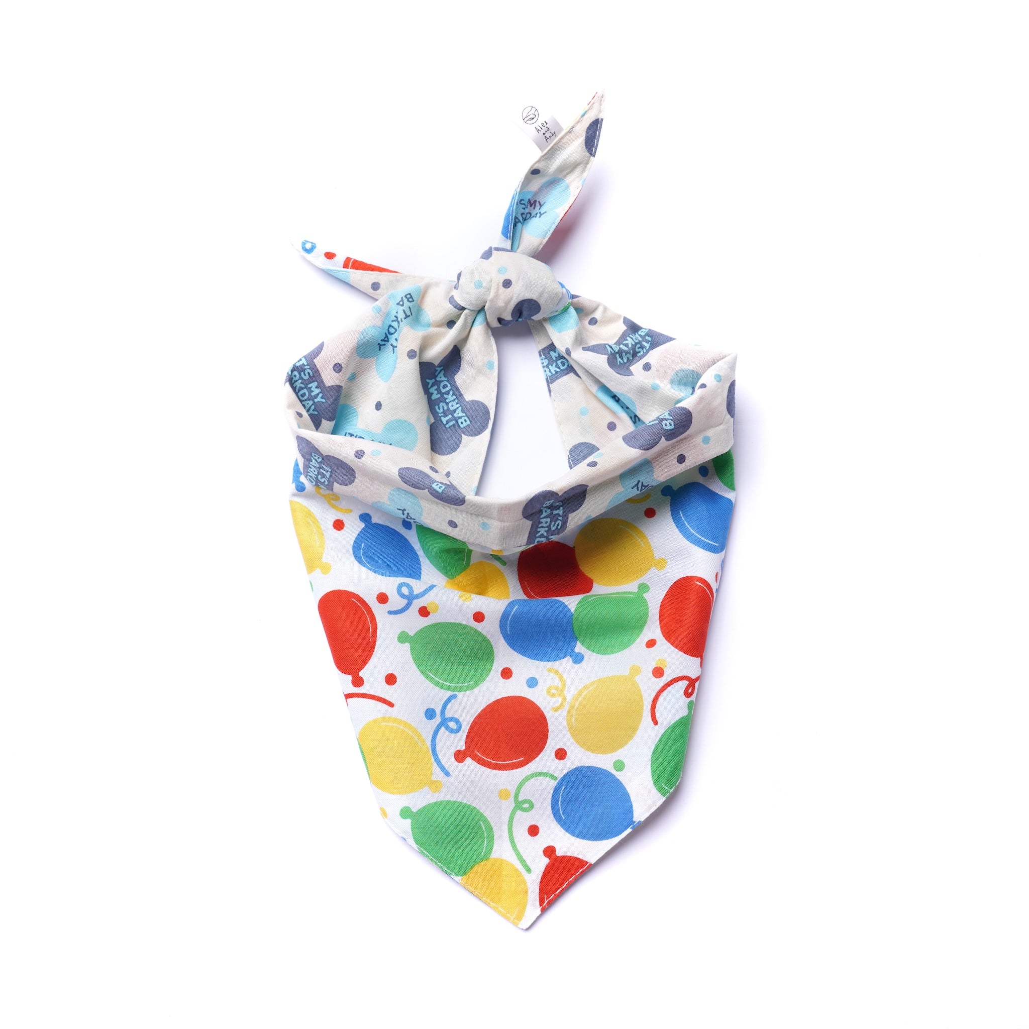 Happy Birthday Reversible Dog & Cat Bandanas - Slide On The Collar & Tie On - Cotton - Washable