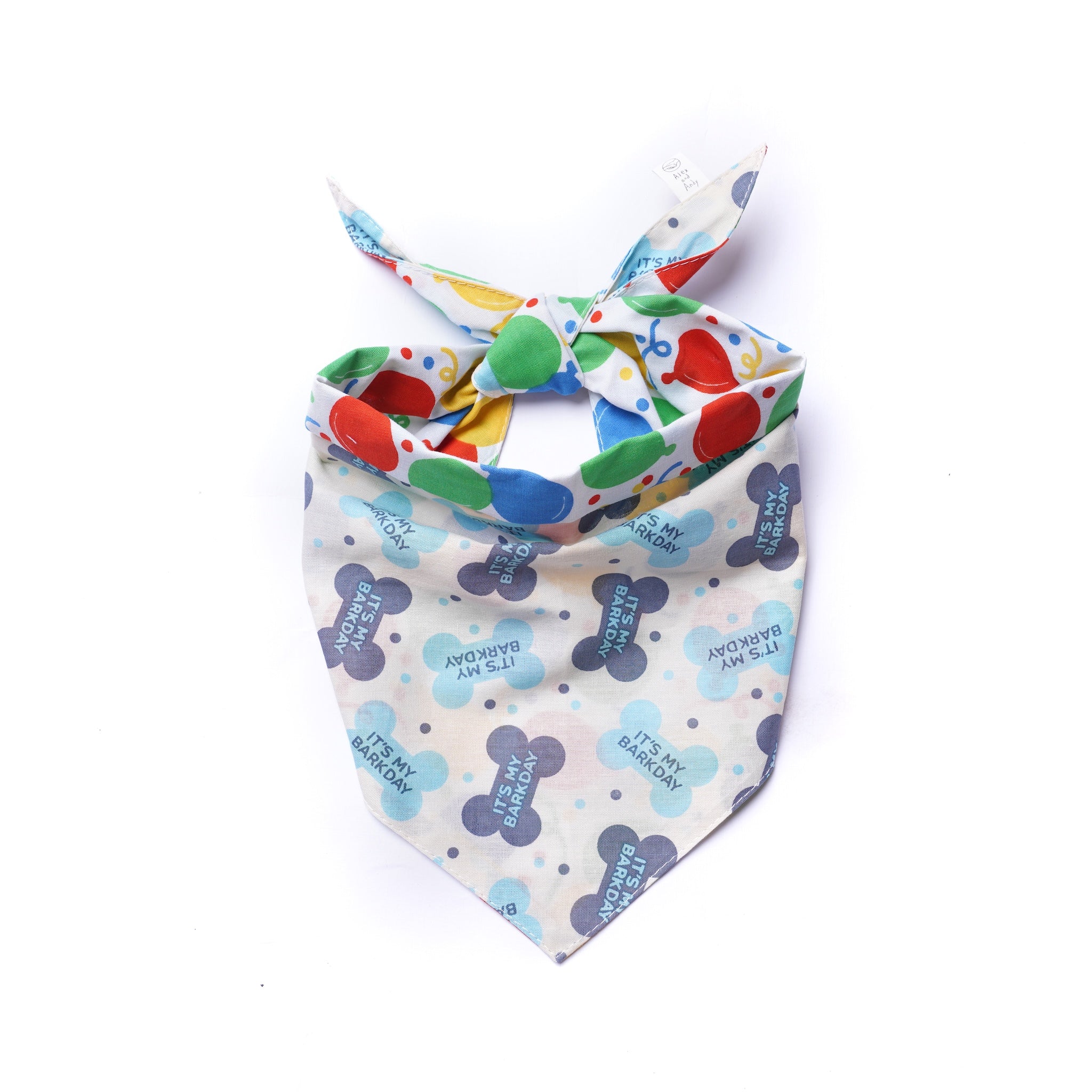 Happy Birthday Reversible Dog & Cat Bandanas - Slide On The Collar & Tie On - Cotton - Washable