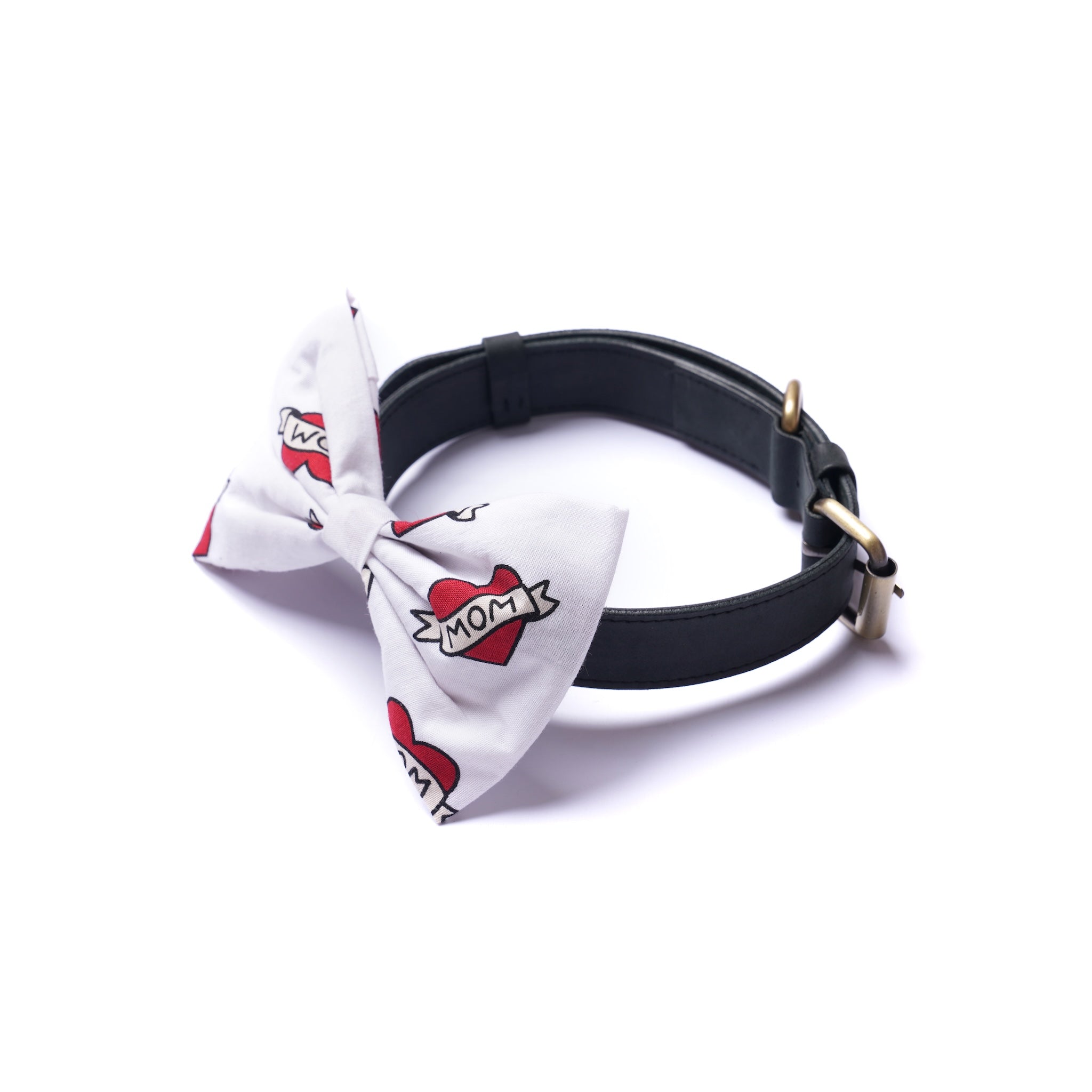 I Love Mom Dog & Cat Bow Ties - Slide On The Collar - Cotton - Washable