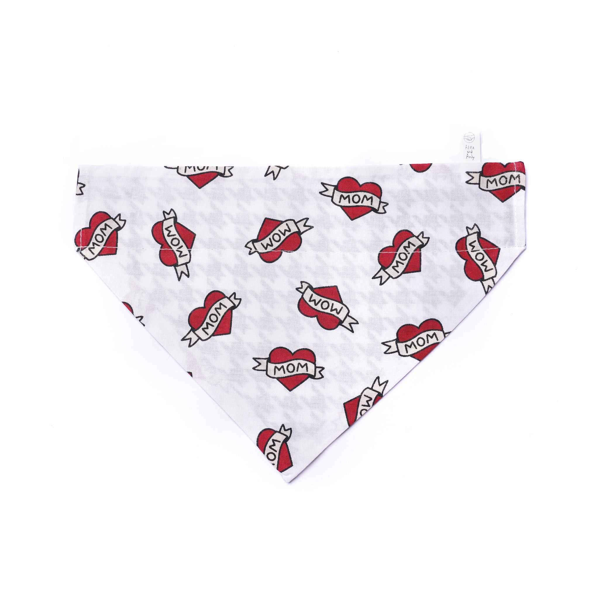 I Love Mom Reversible Dog & Cat Bandana - Slide On The Collar & Tie On - Cotton - Washable