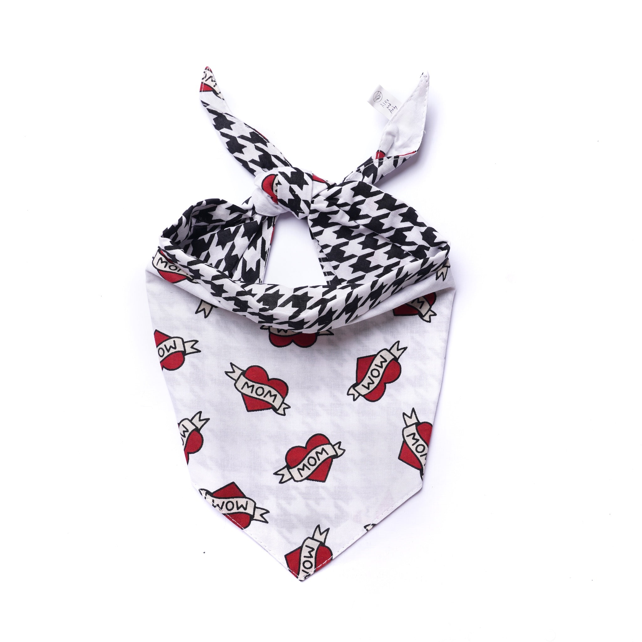 I Love Mom Reversible Dog & Cat Bandana - Slide On The Collar & Tie On - Cotton - Washable