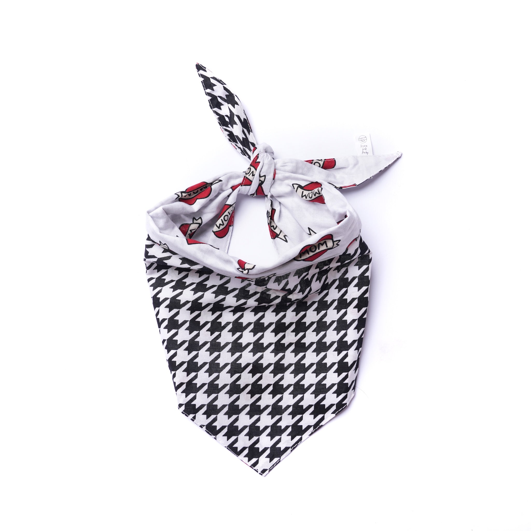 I Love Mom Reversible Dog & Cat Bandana - Slide On The Collar & Tie On - Cotton - Washable